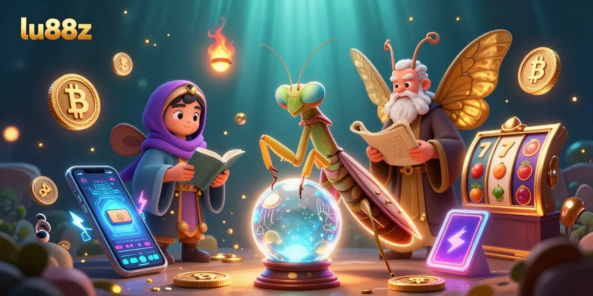 Engage with lu88z's vibrant casino scene featuring unique fortune tellers and slot elements.