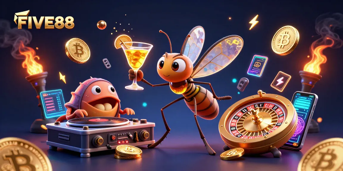 Experience the excitement of winning at FIVE88 with lively casino characters and vibrant gaming elements.