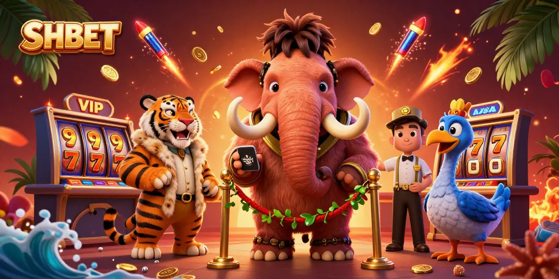Experience thrilling gaming at SHBET with a playful 3D casino scene filled with vibrant elements.