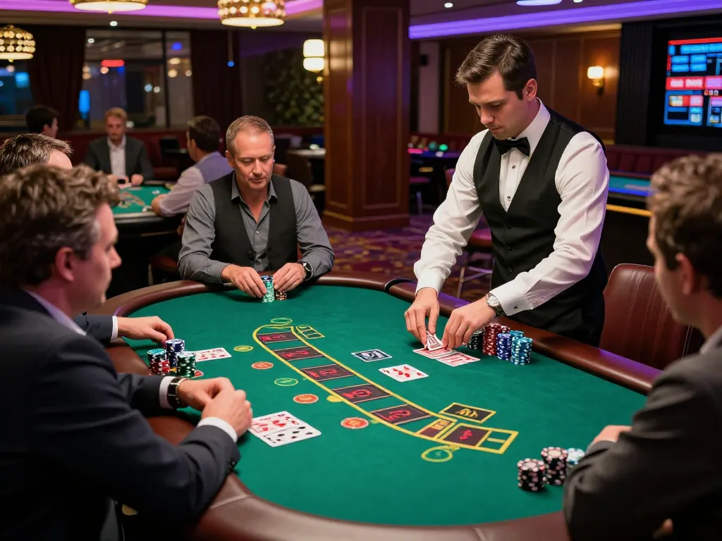 Players engaged at a blackjack table in an australian online casino, showcasing competitive atmosphere and strategic gameplay