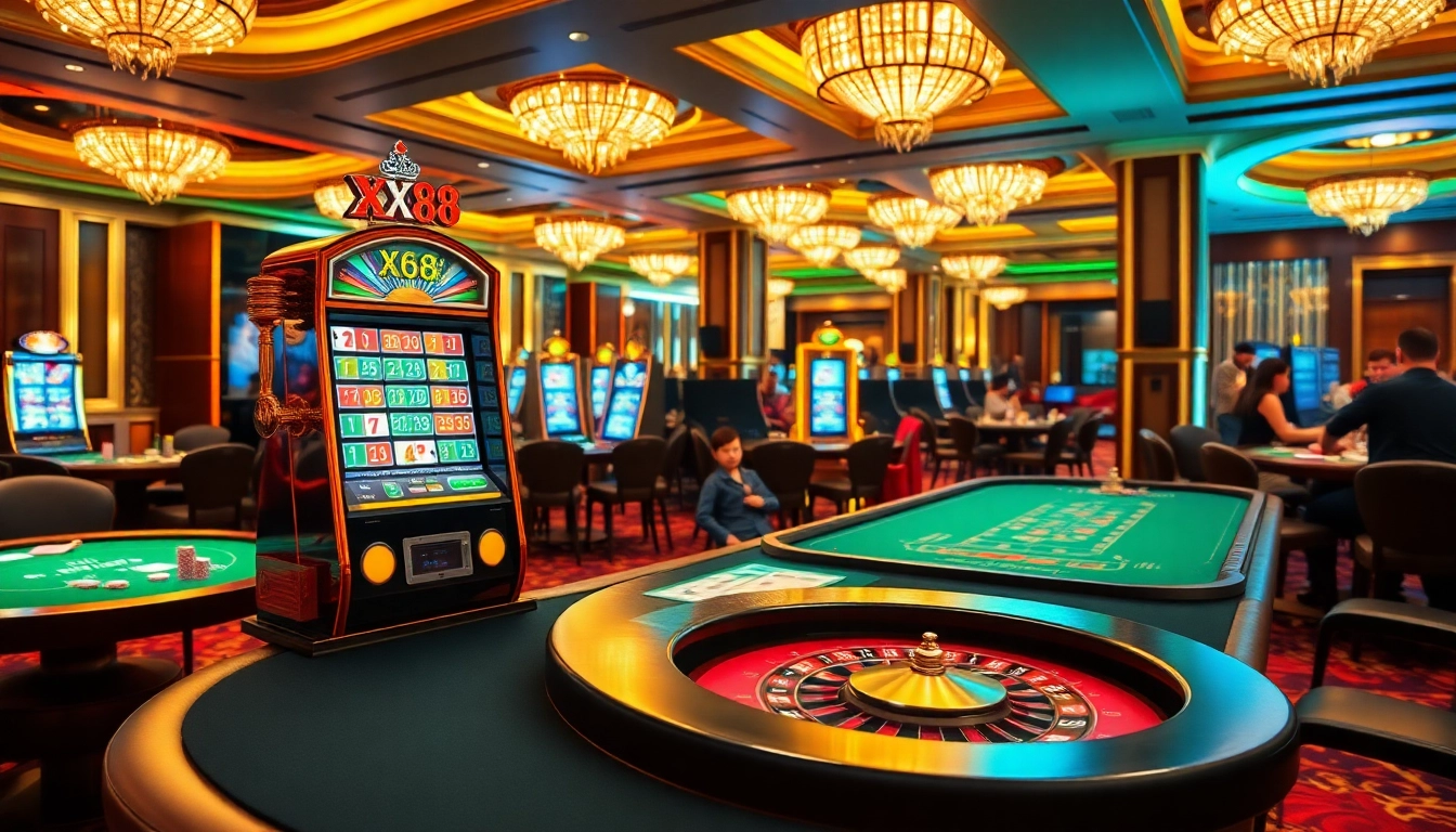 Experience the thrill of gaming action with XX88 in a luxurious casino setting.