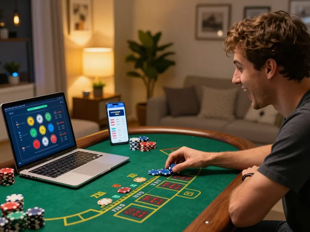 Player enjoying blackjack on uu88 with live dealer in a cozy home setting.