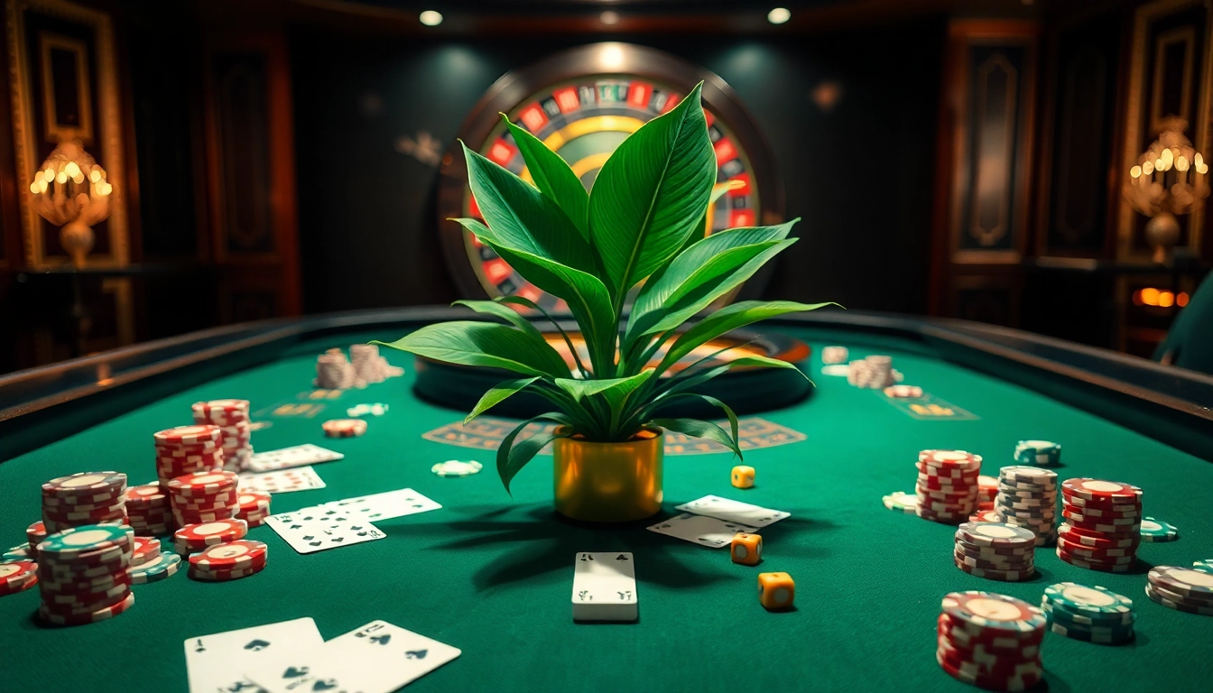 Experience excitement at a casino table featuring nohu-themed decor, vibrant poker chips, and elegant lighting.