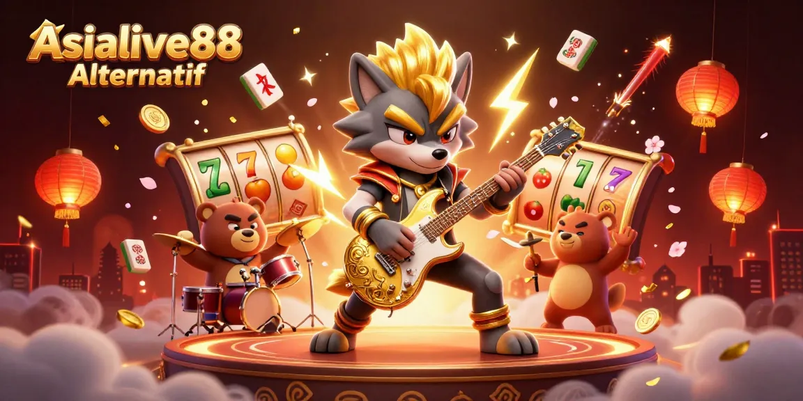 Experience Asialive88 Alternatif with energetic 3D scene featuring slots, lively characters, and vivid casino elements.