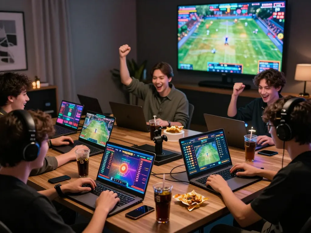 Engaged players enjoying the thrill of bl555 online betting in a vibrant gaming setup.