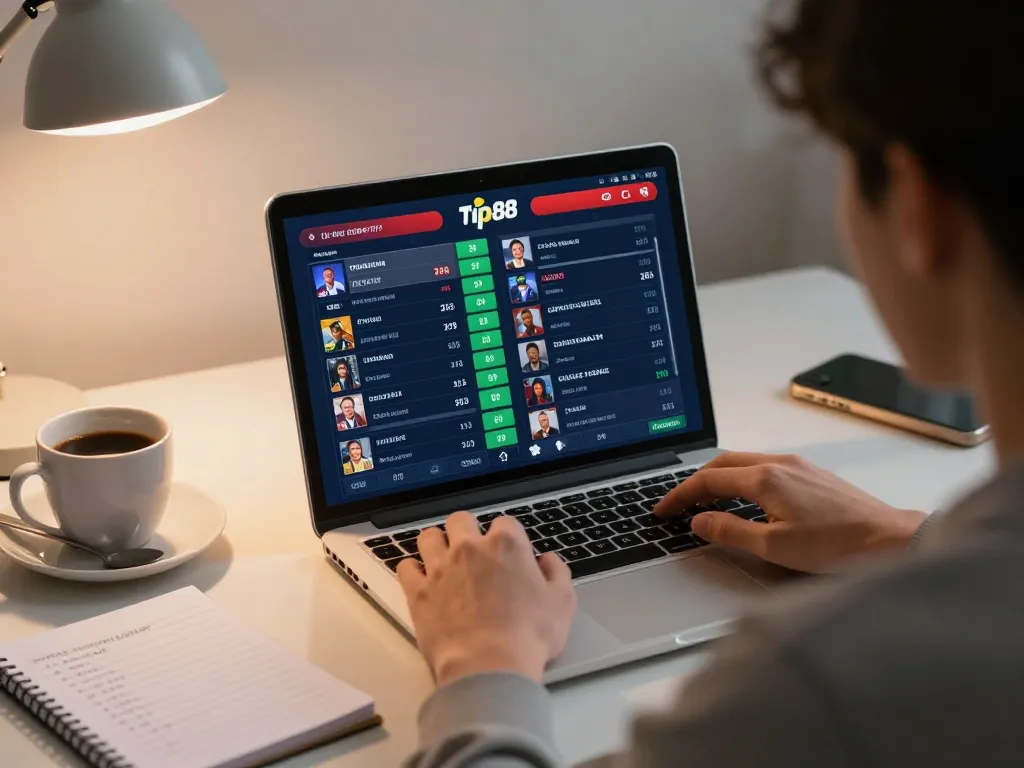 Engaging gameplay on tip88 as a bettor analyzes odds and strategies in a cozy home setting