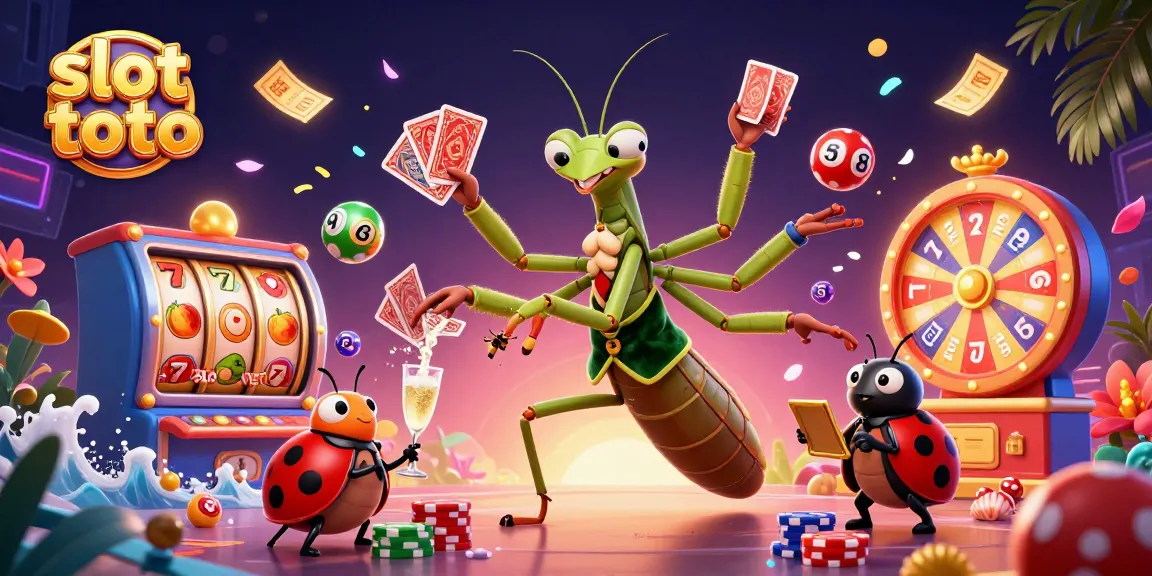 Experience thrilling gameplay at slot toto with lively characters and vibrant casino elements in this dynamic illustration.