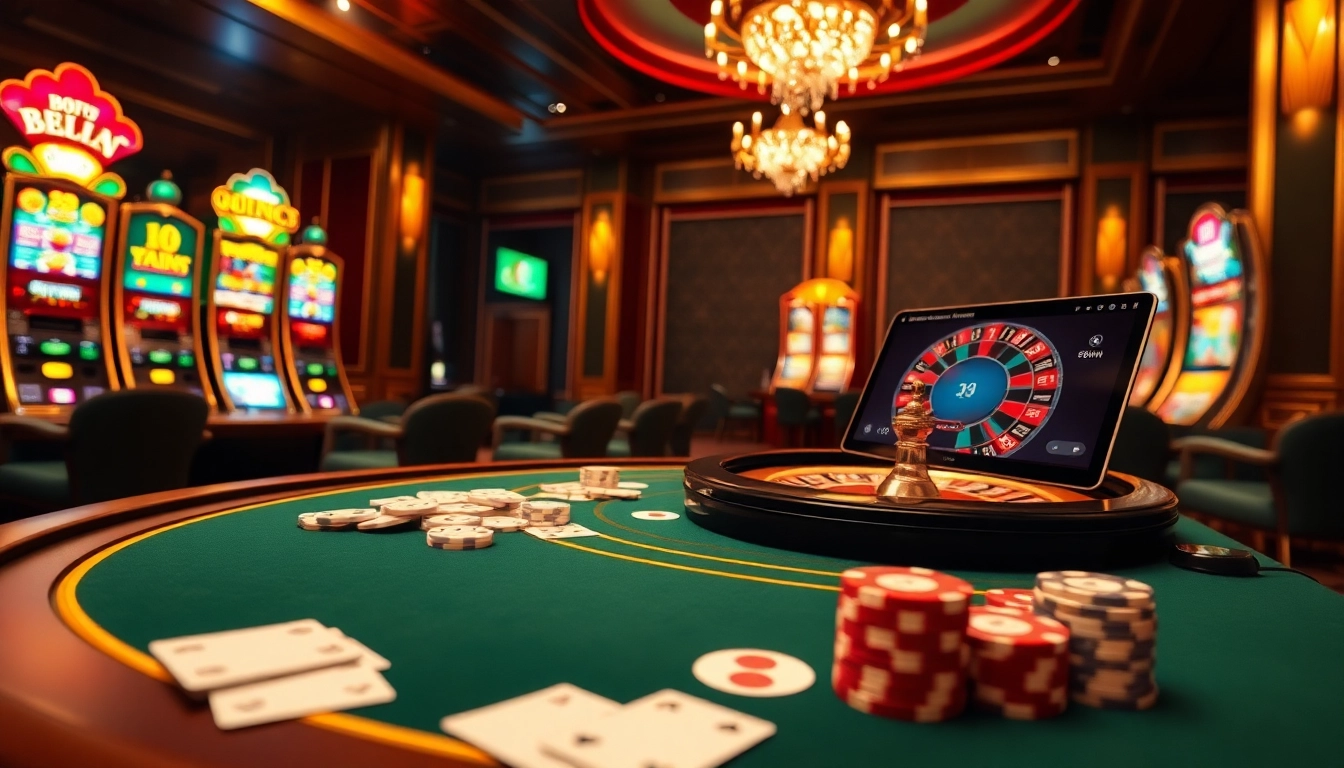A thrilling casino scene featuring luxury poker play and vibrant 98win slot machines.