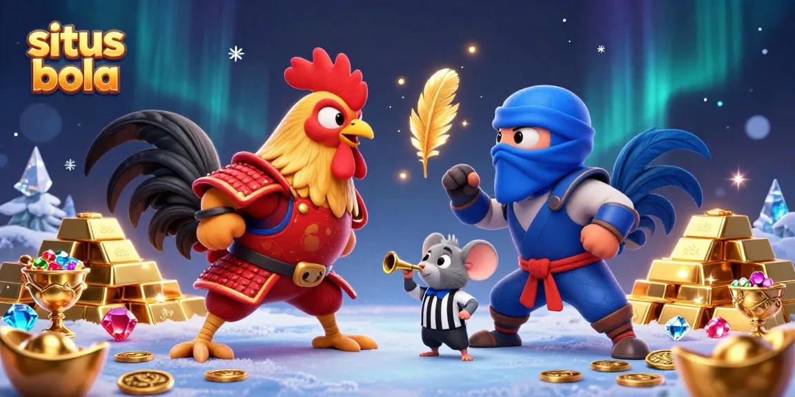 Engage with situs bola as twin roosters face off in a vibrant, action-packed 3D cockfighting scene.
