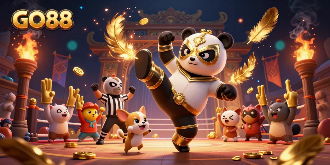 Experience the exciting games at GO88, illustrated with vibrant 3D characters and casino elements.