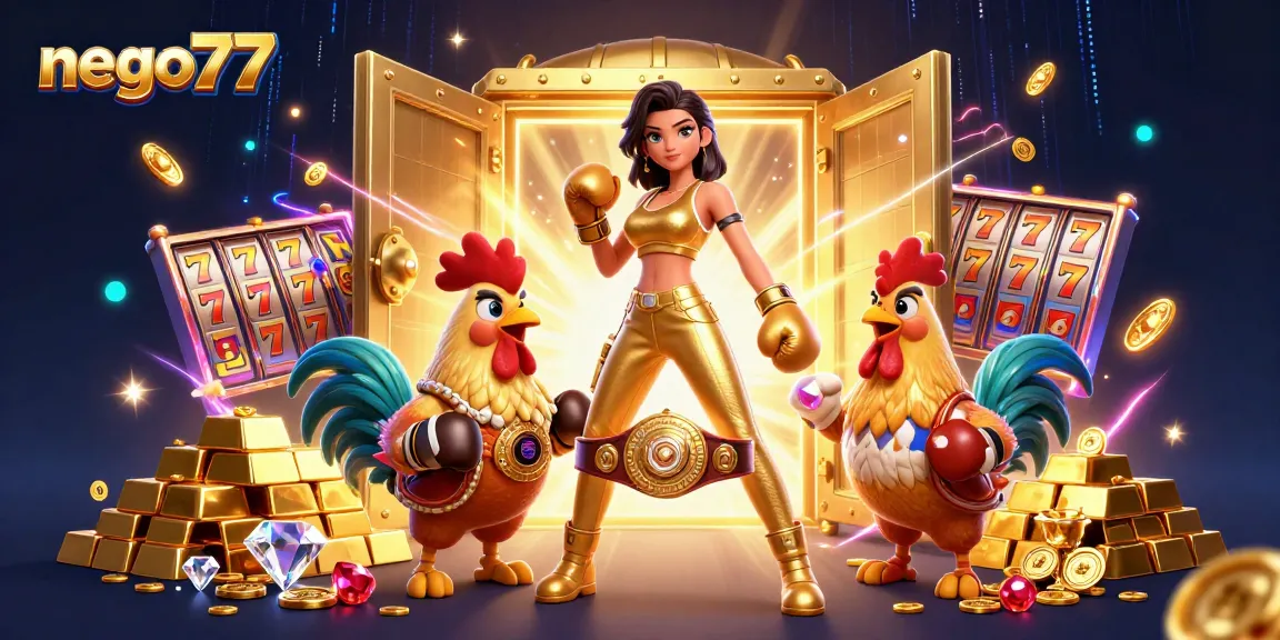 Nego77 showcases thrilling slot games with vibrant 3D characters and sparkling gems.