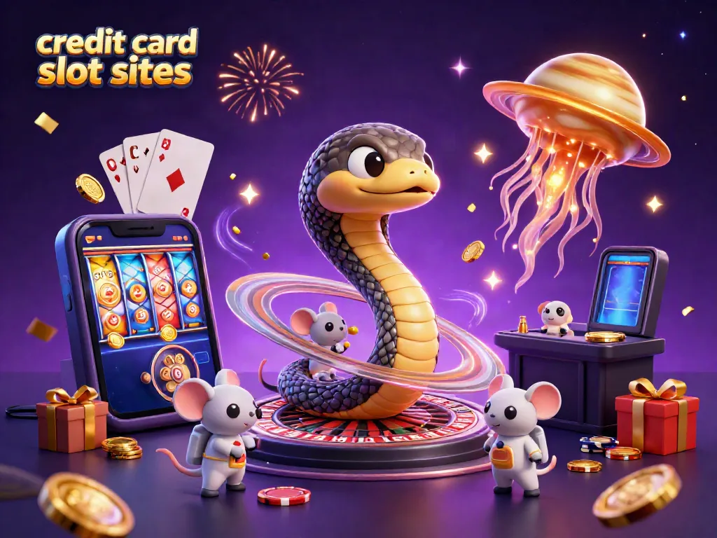 Engaging scene of credit card slot sites featuring a cosmic-themed roulette and betting characters.