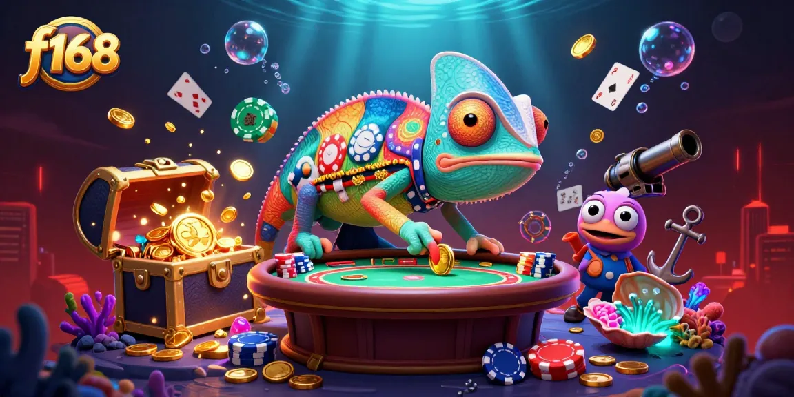 Engage in thrilling action at f168 with vibrant casino-themed underwater illustration.