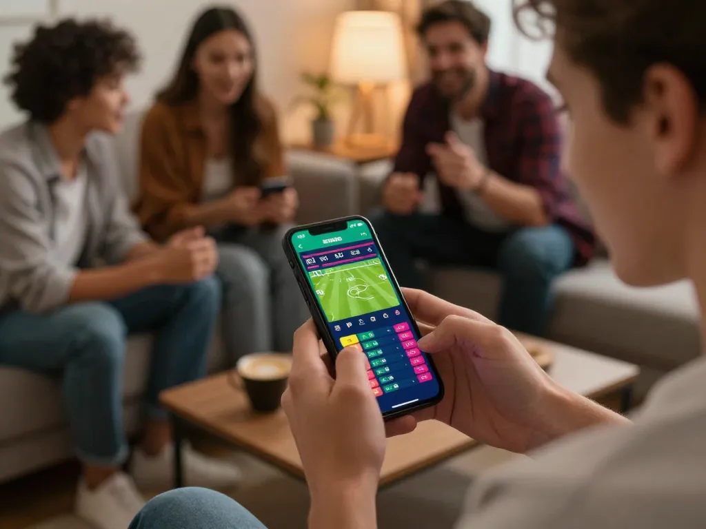 Excited user placing live bets on U888 sports betting app, vibrant home atmosphere.