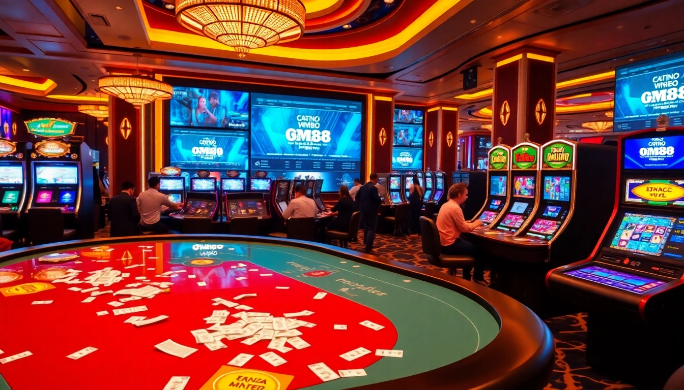 Exciting gambling scene depicting players engaging on the trang chủ mm88 online platform with vibrant casino elements.