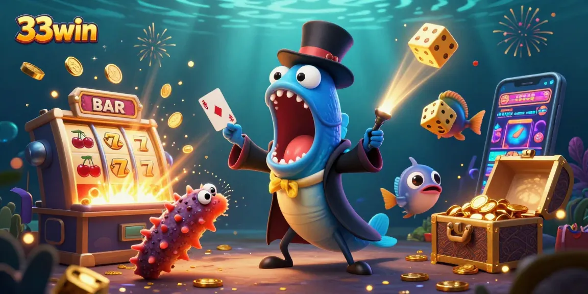 Experience thrilling card tricks with 33win's underwater casino characters.