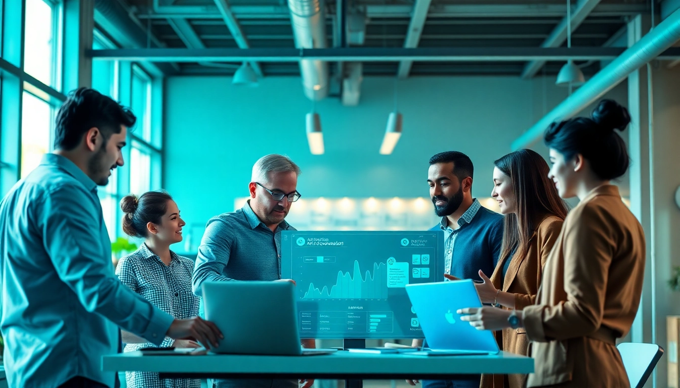 Visual representation of supply chain AI software used by a modern team in a collaborative office setting.