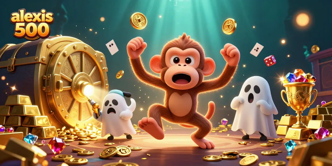 Engage in the exhilarating atmosphere of alexis 500 as golden treasures swirl in a haunted casino scene.