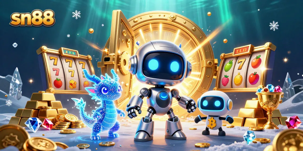 Experience thrilling gameplay at sn88 with our 3D casino-inspired illustration featuring vibrant slots and treasures.