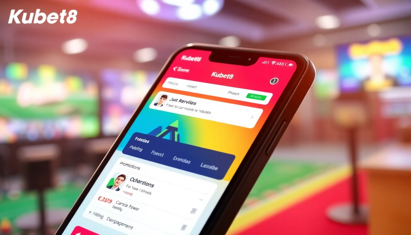 Tải App Kubet88: Trải Nghiệm Cá Cược Nhanh – Mượt – An Toàn with a smartphone showcasing the Kubet88 app interface and gaming notifications.