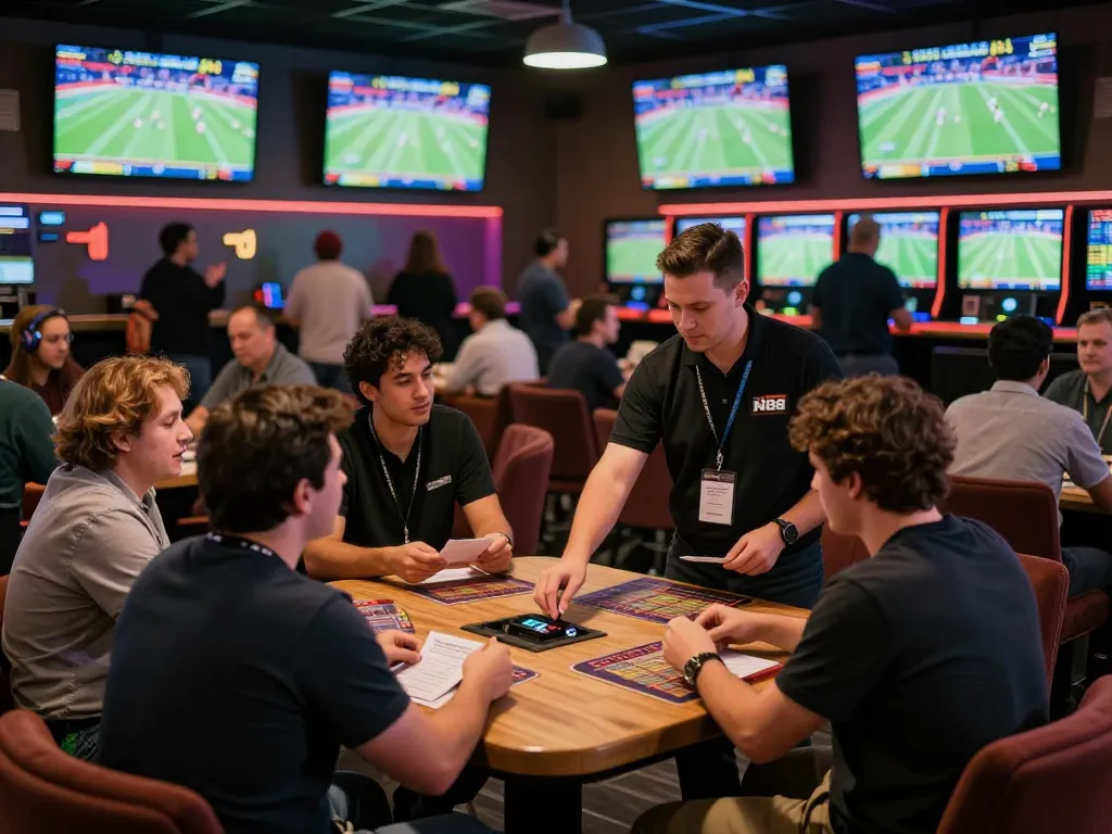 N188 bettors engaging in sports betting excitement amidst dynamic displays and crowds.