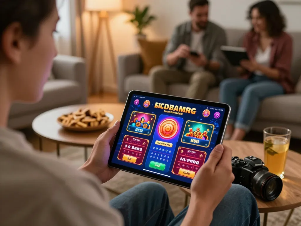 Engaging online gameplay on RR88 app in a cozy living room, enhancing gambling experience