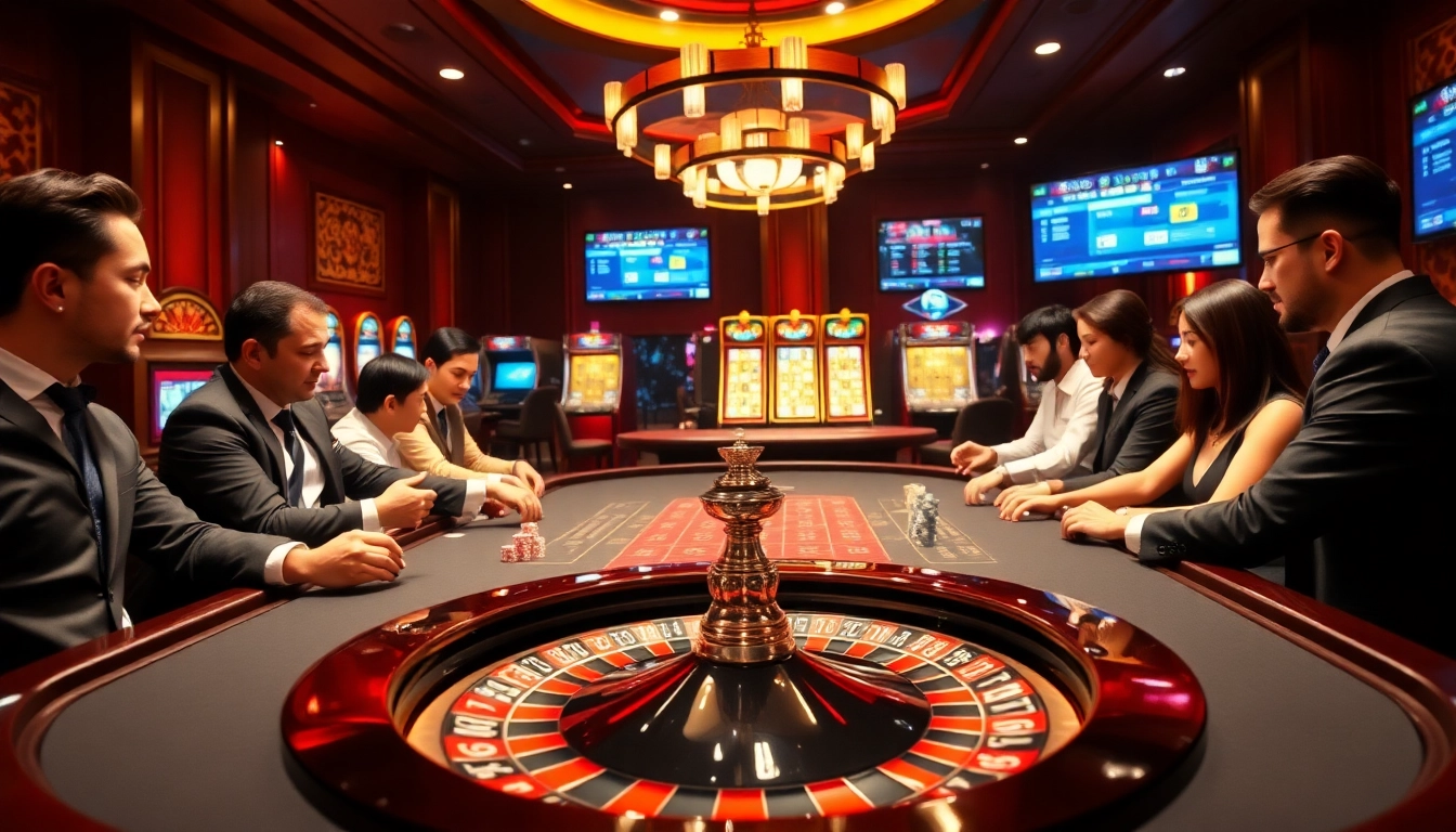 88vv gaming table with excited players placing bets in a luxurious online casino atmosphere.