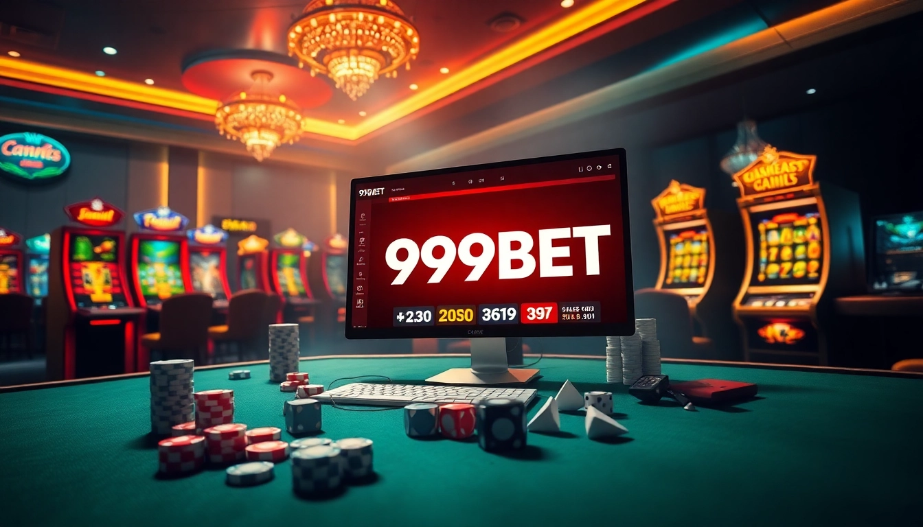 Experience thrilling gambling action at 999BET with vibrant gaming elements and luxurious ambiance.