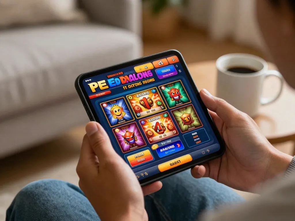Engaging gameplay in Free No Deposit Casinos on a smartphone in a cozy environment