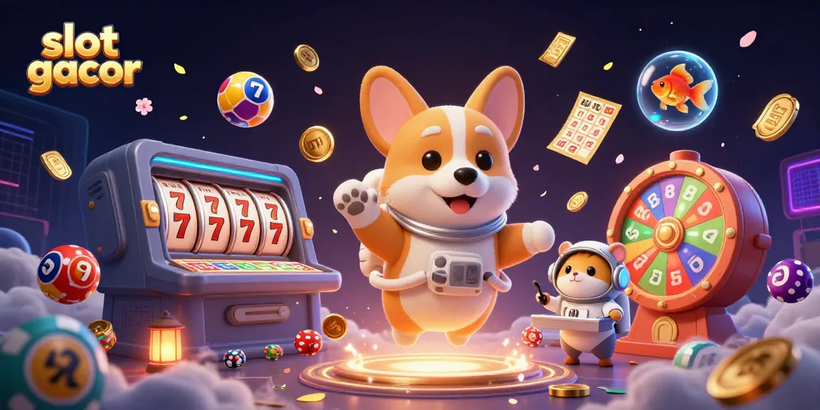 Permainan slot gacor dengan corgi astronot dan elemen kasino melayang di ruang angkasa