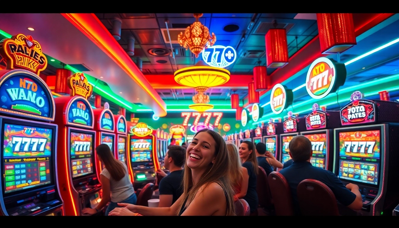 1777 bet 777 slots এরSlot মেশিনগুলির উজ্জ্বল এবং রঙ্গিন দৃশ্য উপভোগ করুন।