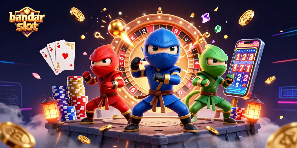 Engage with the action of bandar slot as ninja chameleons showcase their skills amidst golden casino elements.