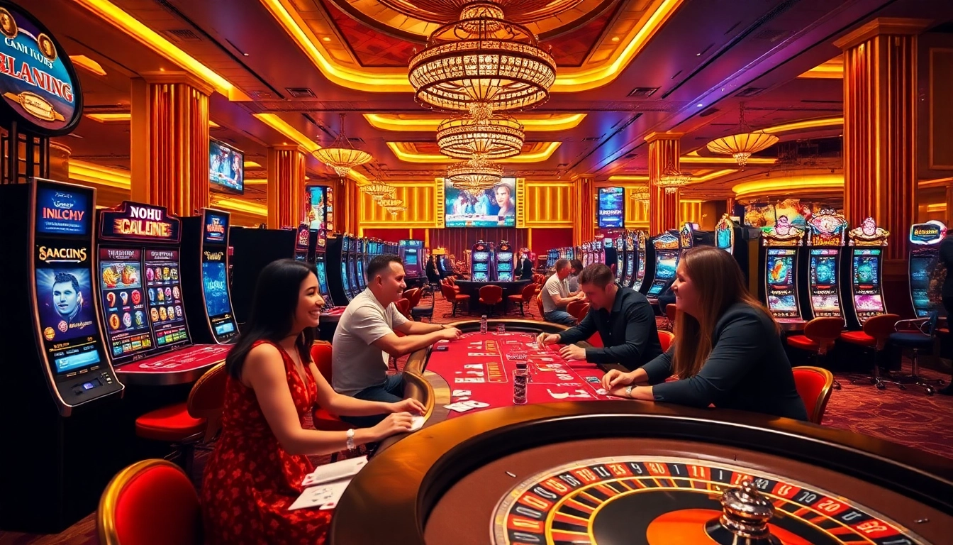 Exciting casino atmosphere at NOHU with players engaging at slot machines and tables.