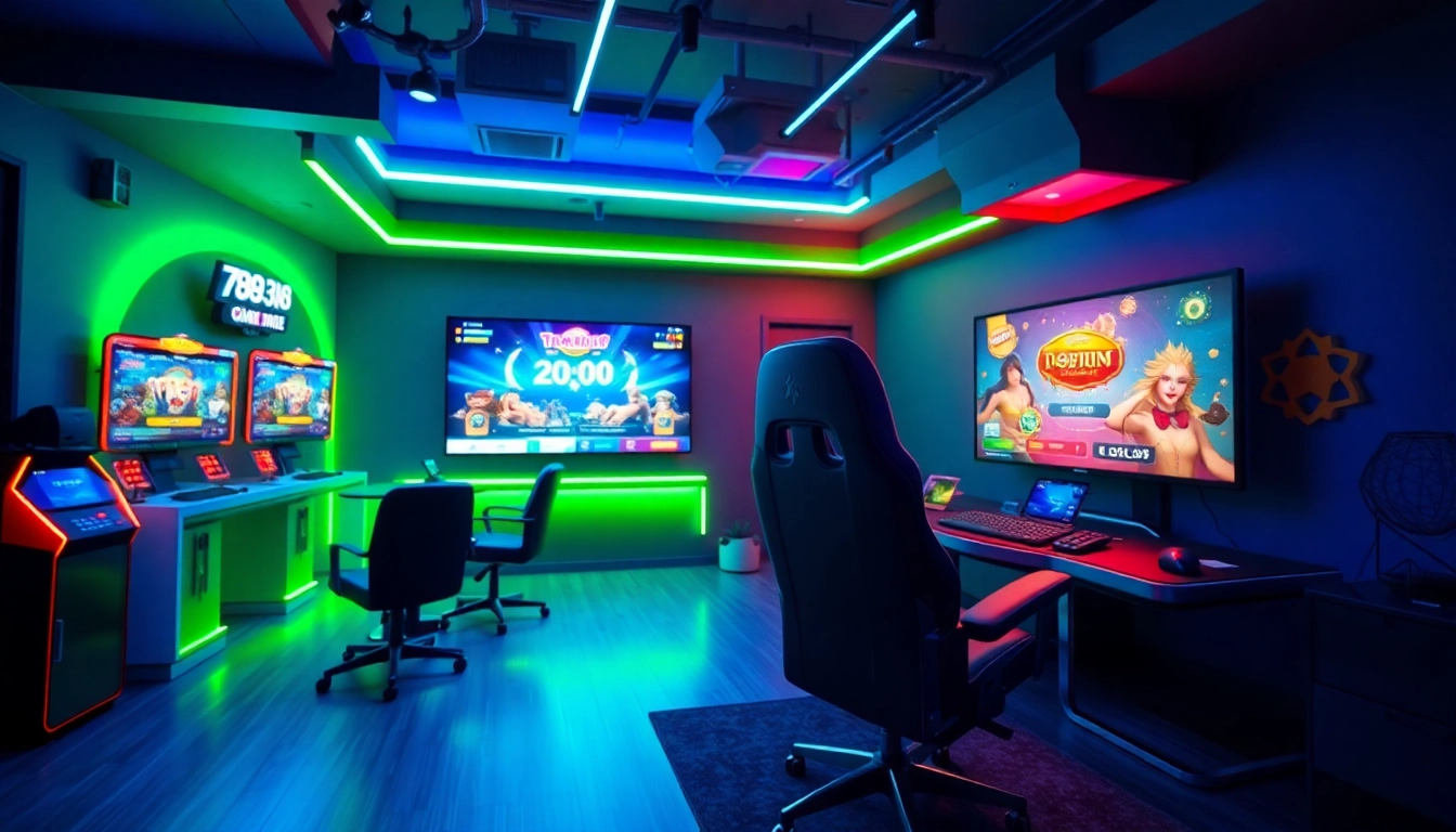 Exciting gaming setup for 789club featuring vibrant lights and popular games.