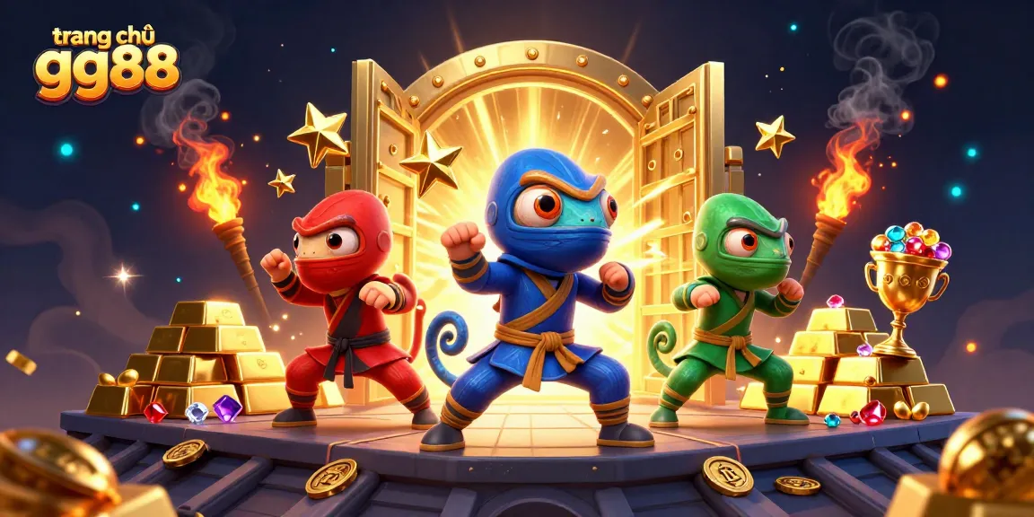 Experience the thrilling action of trang chủ gg88 with a dynamic ninja chameleon team amidst riches.