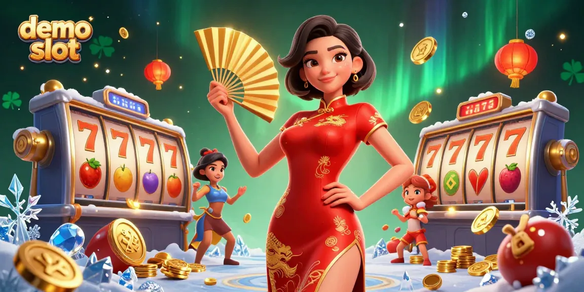 Play exciting demo slot games with vibrant elements and casino symbols in this illustrative scene.