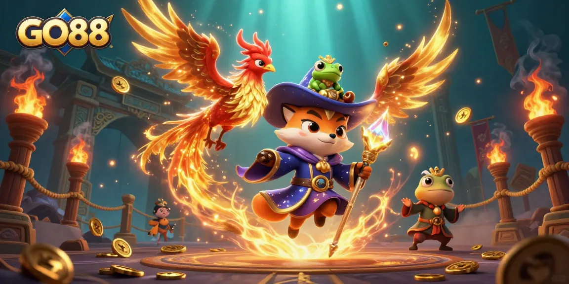 Engage with GO88's thrilling gaming adventures in this vibrant 3D illustration featuring dynamic casino elements.
