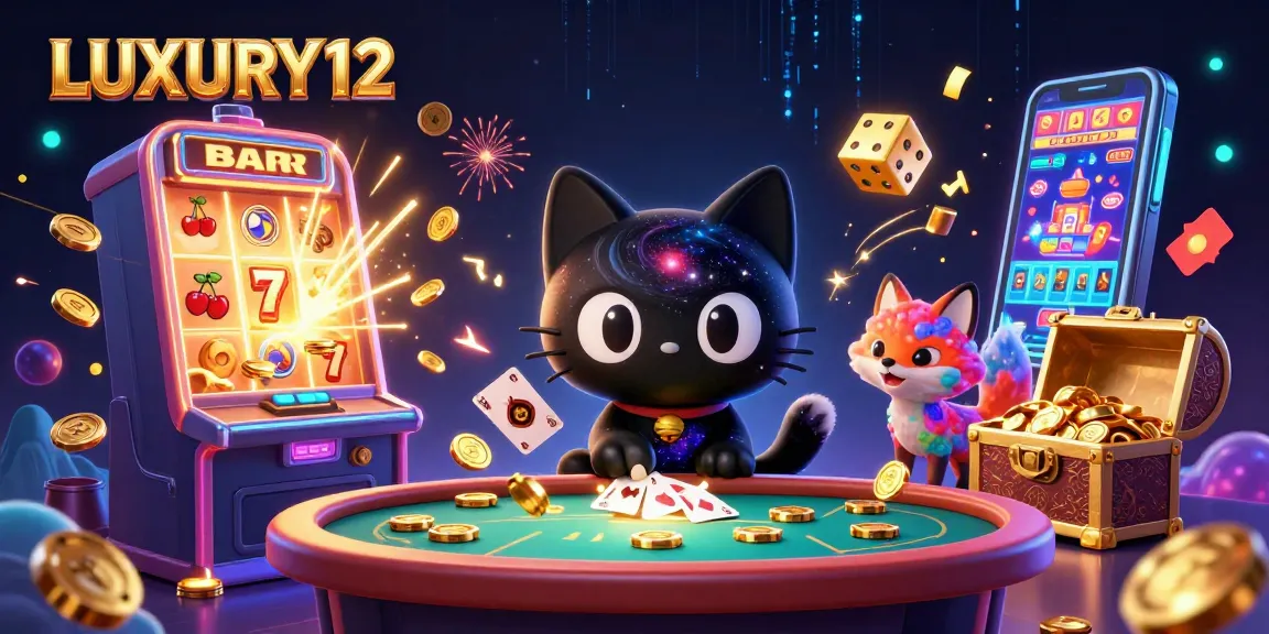 LUXURY12 offers high-stakes slot action with vibrant, dynamic scene showcasing casino fun and excitement.