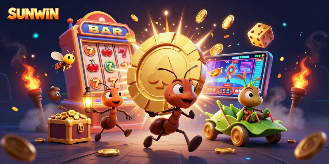 SUNWIN captivates players with a team of animated ants on a heist for a massive golden poker chip amidst casino chaos.