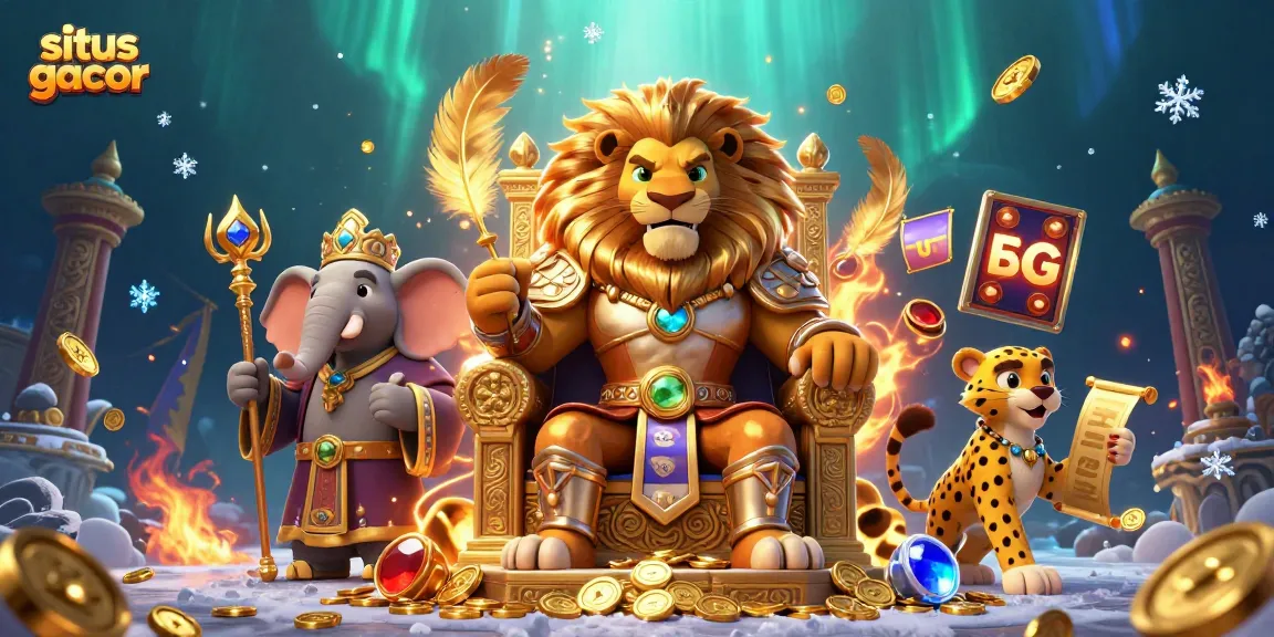 Win big with situs gacor featuring a regal lion king, elephant advisor, and fierce cheetah in a vibrant casino