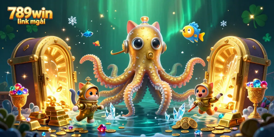 Win big with 789win link mới as the kraken and diving cat explore the depths of treasure-filled waters.