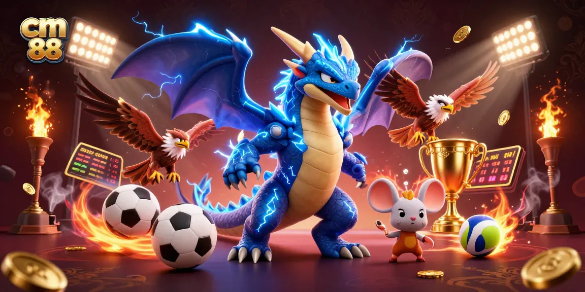 Experience cm 88 with a powerful thunder dragon and soaring hawk amid dynamic sports betting elements.