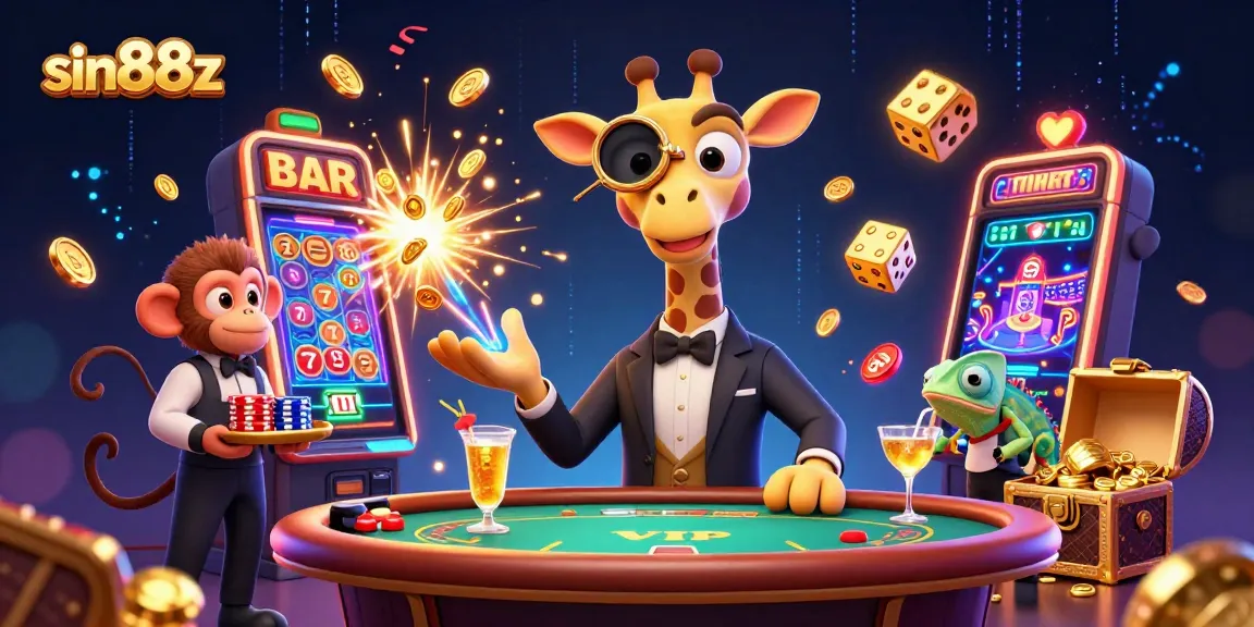 Experience major wins with sin88z at an exciting casino scene featuring vibrant characters and dynamic elements.