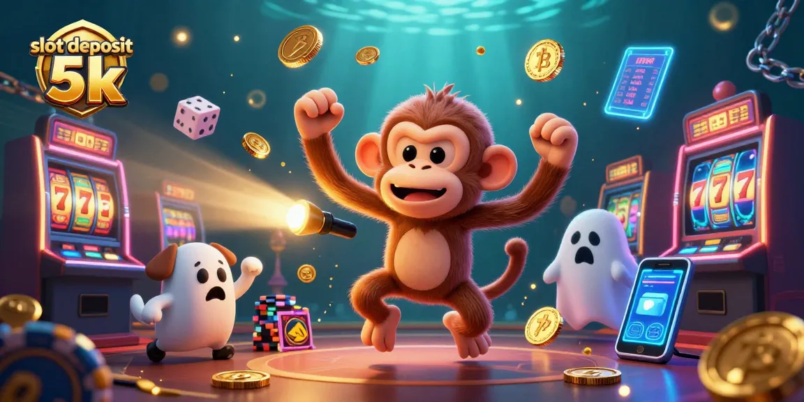 Experience excitement with slot deposit 5k as a ghost-hunter and poltergeist monkey collide in a vibrant casino.